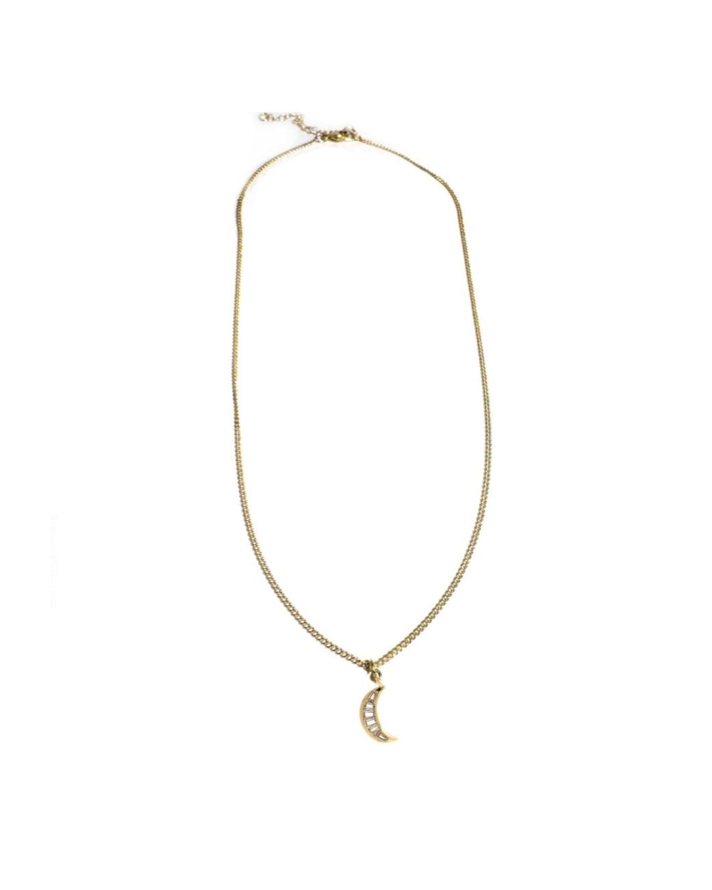 Rachel Nathan Metallic Baguette Moon Necklace