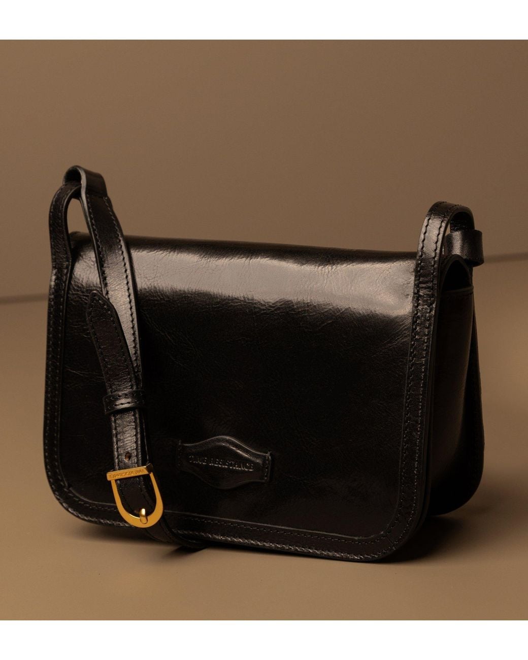 Time Resistance Black Leather Crossbody Bag For
