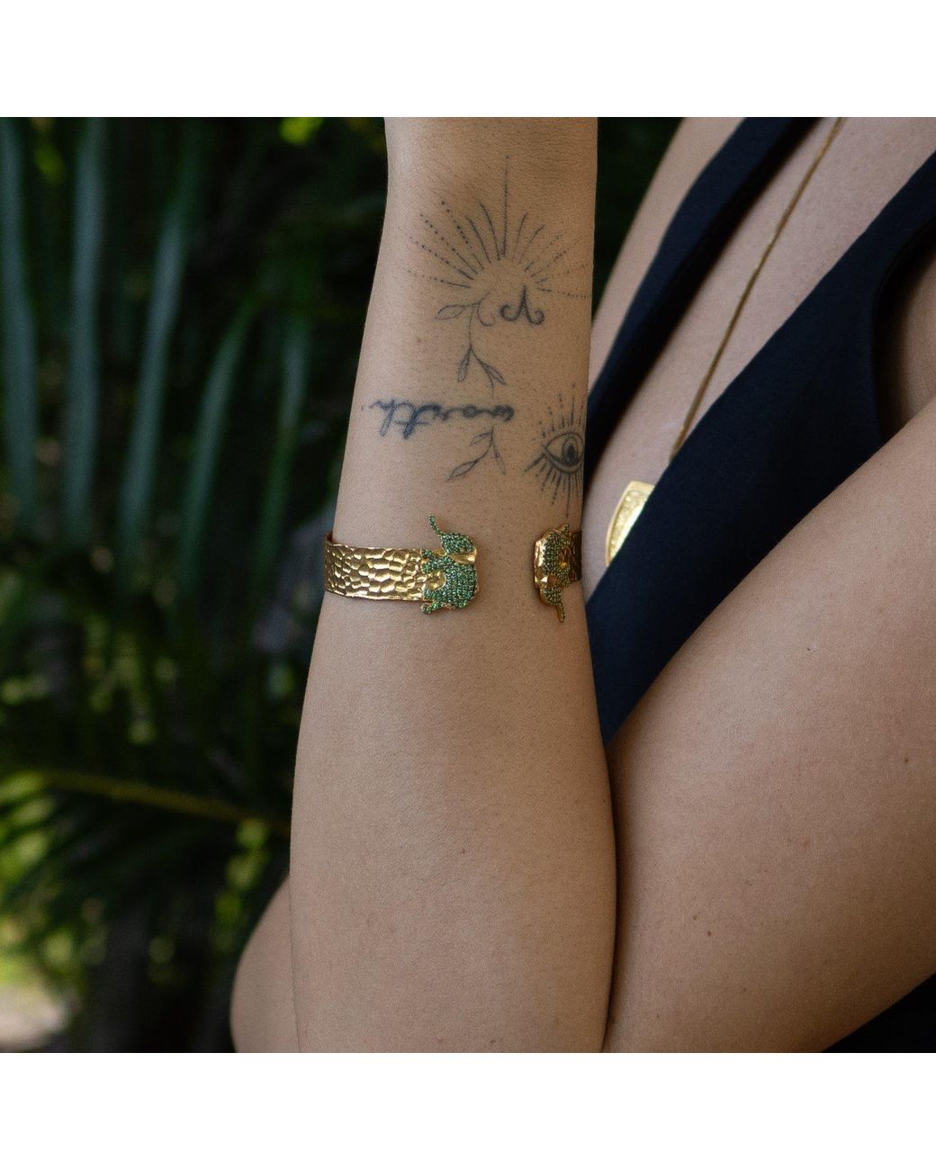 Ebru Jewelry Metallic Guardian Elephant Emerald Cuff Bracelet