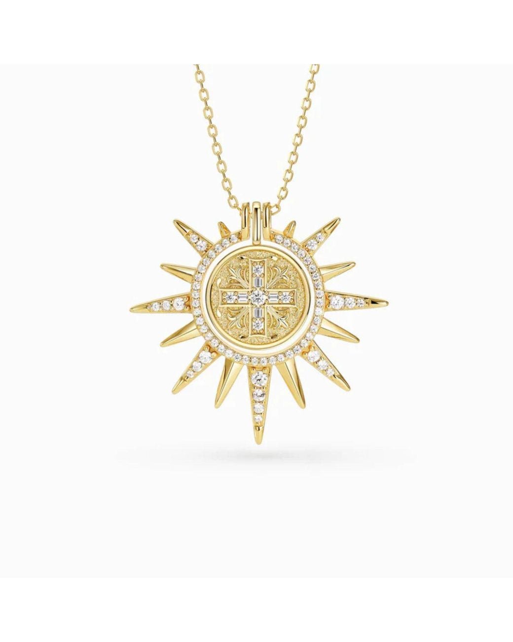 Vanimy Metallic Byzantine Cross Medallion Sunburst Necklace