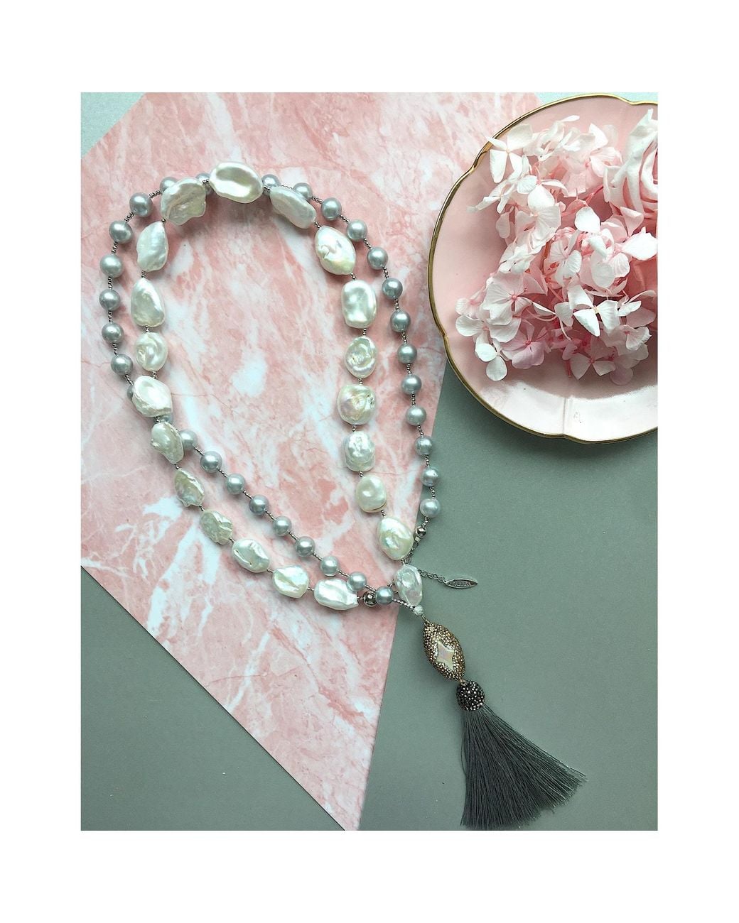 Farra Metallic Freshwater Pearls Multi-Way Tassel Necklace