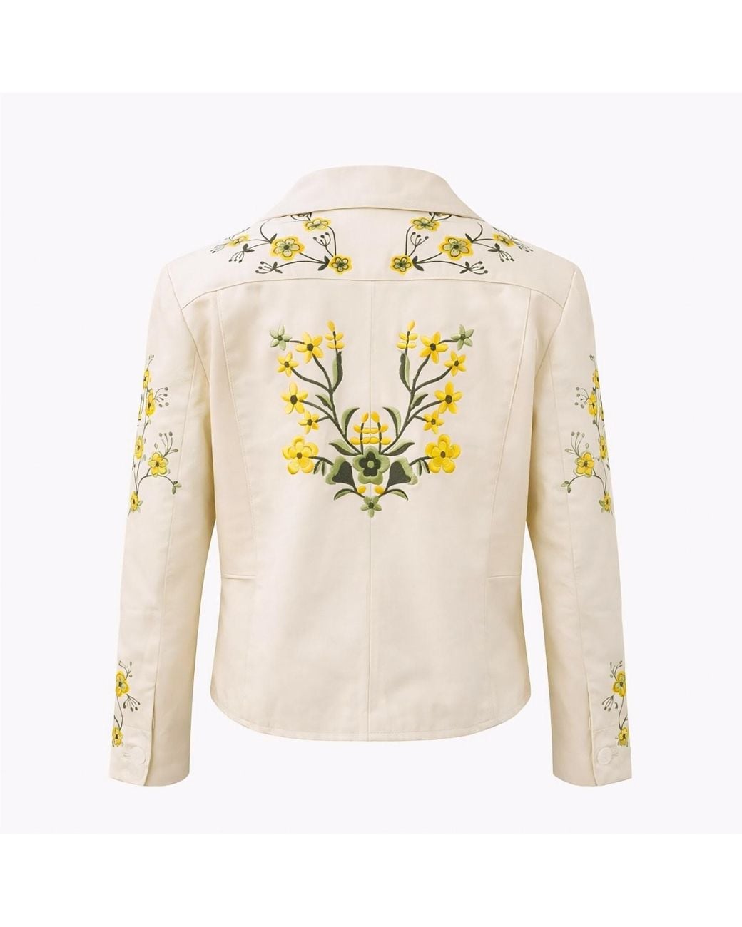 Zasta Studio Green Flower Wine Off Embroidered Leather Jacket