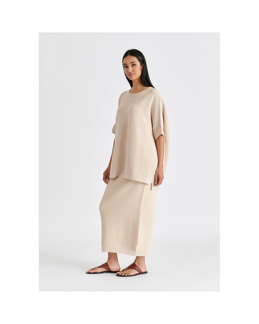 Paisie Natural Neutrals Short Sleeve Ribbed Jumper