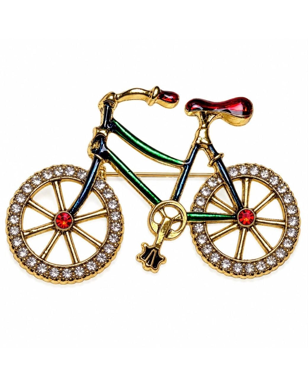 By Ozge Metallic Joyride Colourful Enamel And Zirconia Vintage Tone Bicycle Brooch