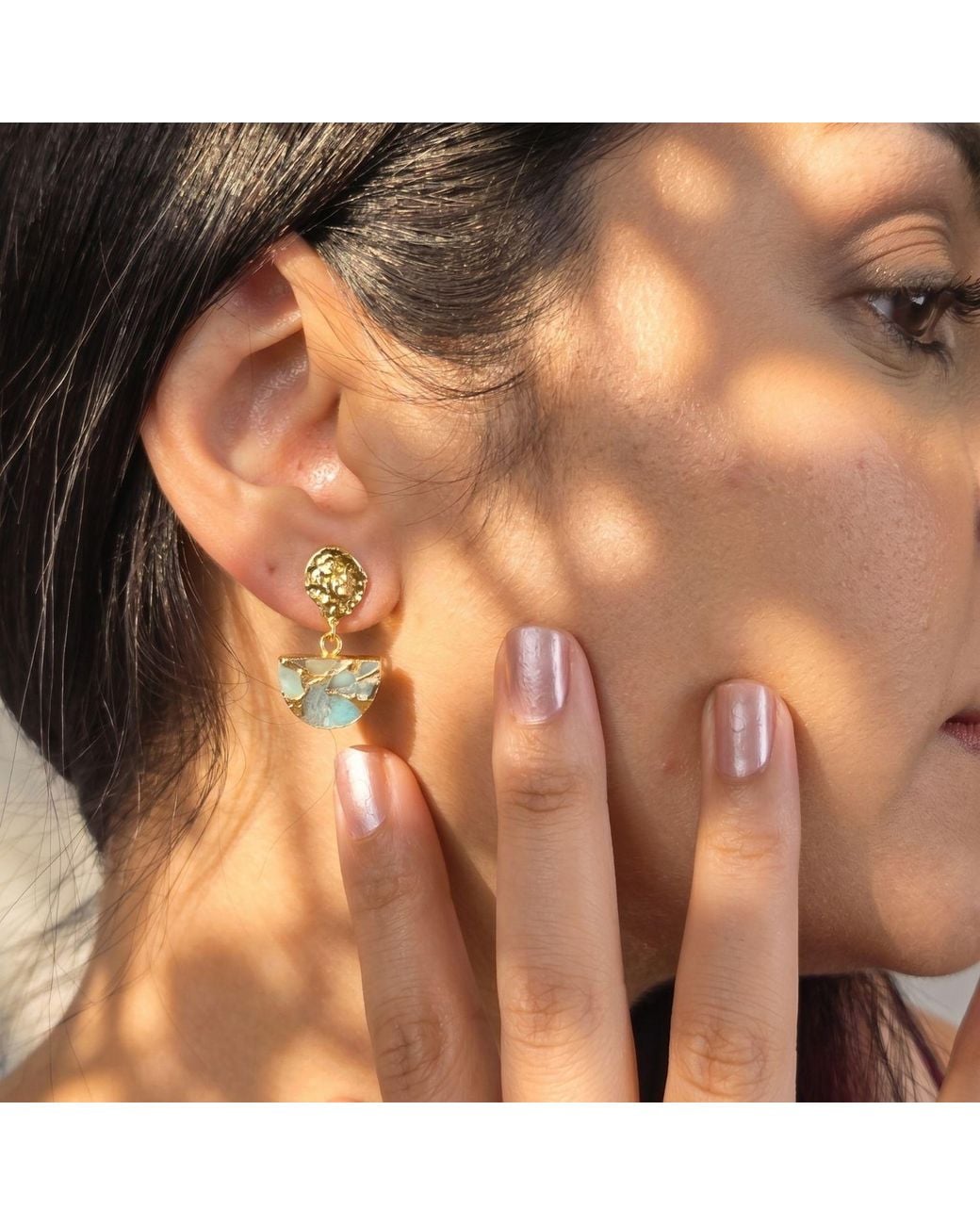Sophelia Metallic Aquamarine March Birthstone Statement Hammered Earrings