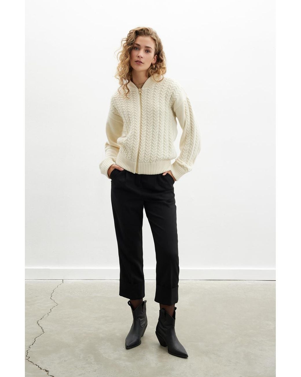Peraluna Natural Dover Cable Knit Bomber Jacket