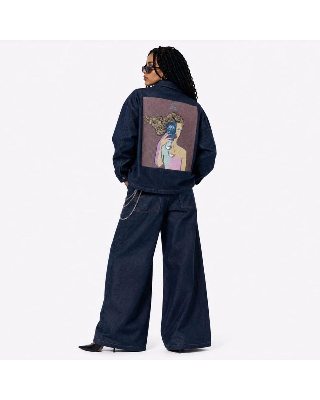 Zasta Studio Blue Zodiac Libra Denim Embroidered Coat Jacket for men