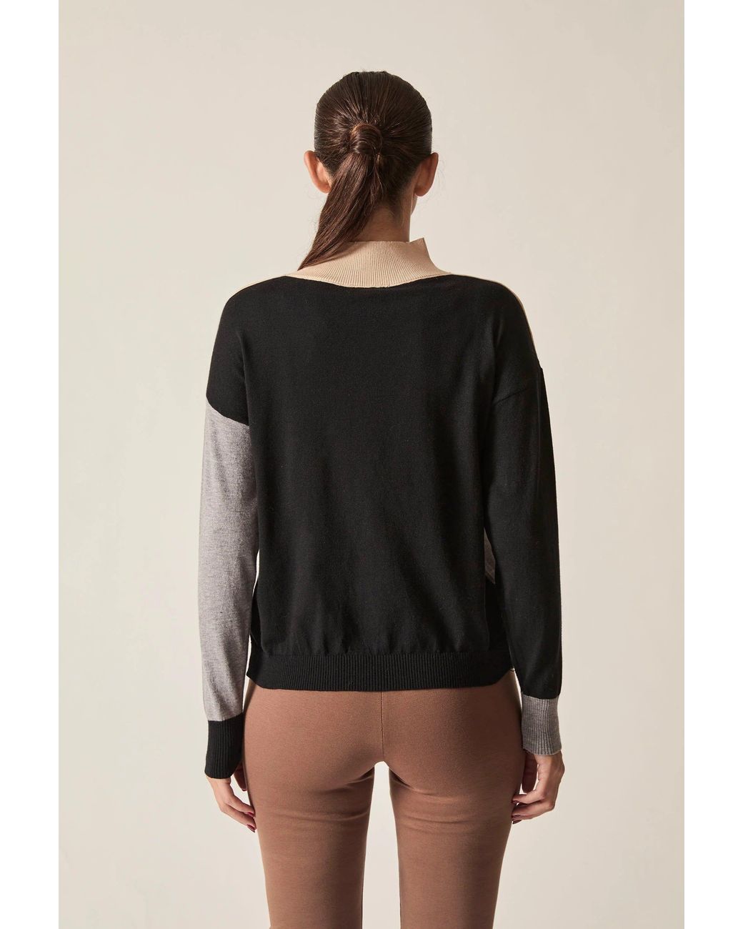 James Lakeland Black Geometric Colour-Block High-Neck Jumper