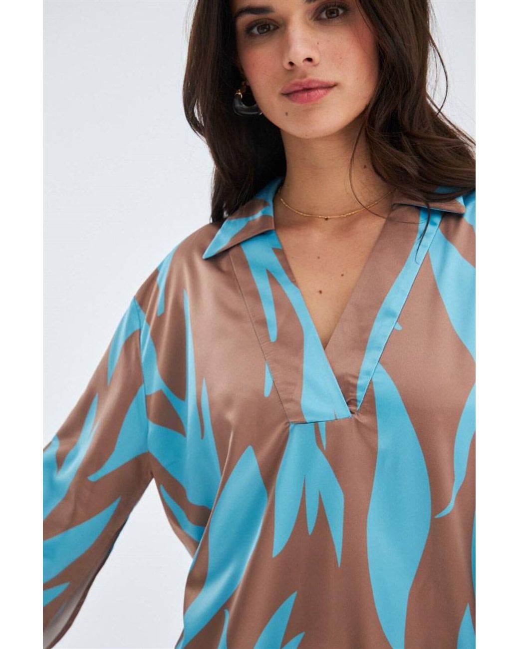 Peraluna Blue Kalinda Loose Fit Seasonal Satin Below-Knee Dress