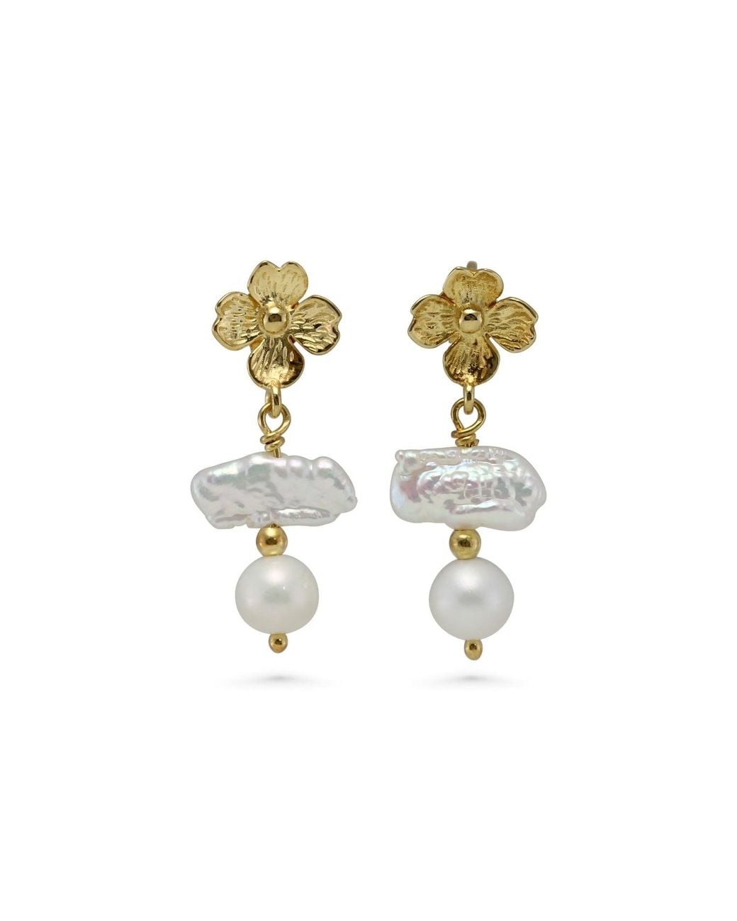 Isla Silver Metallic Pearl & Flower Dangle Earrings