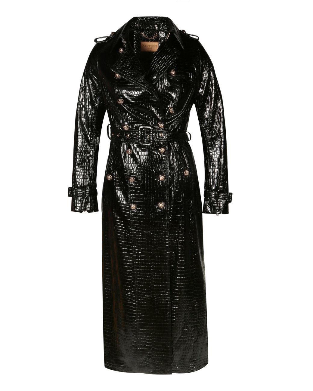 Santinni Black Indiscreet Embossed Leather Trench Coat