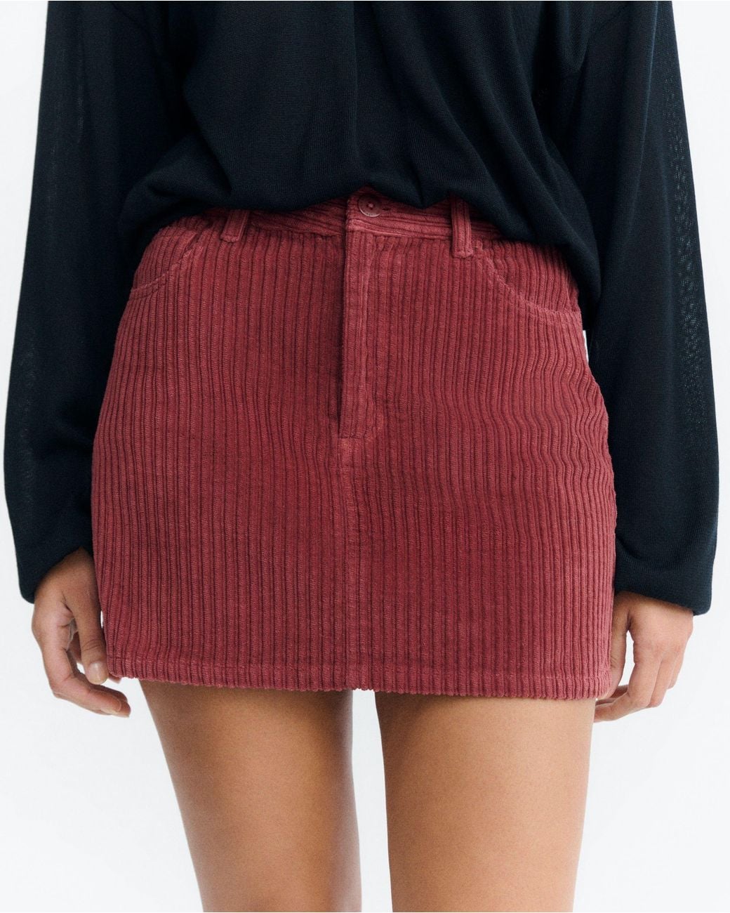 Thinking Mu Red Kimmy Corduroy Mini Skirt