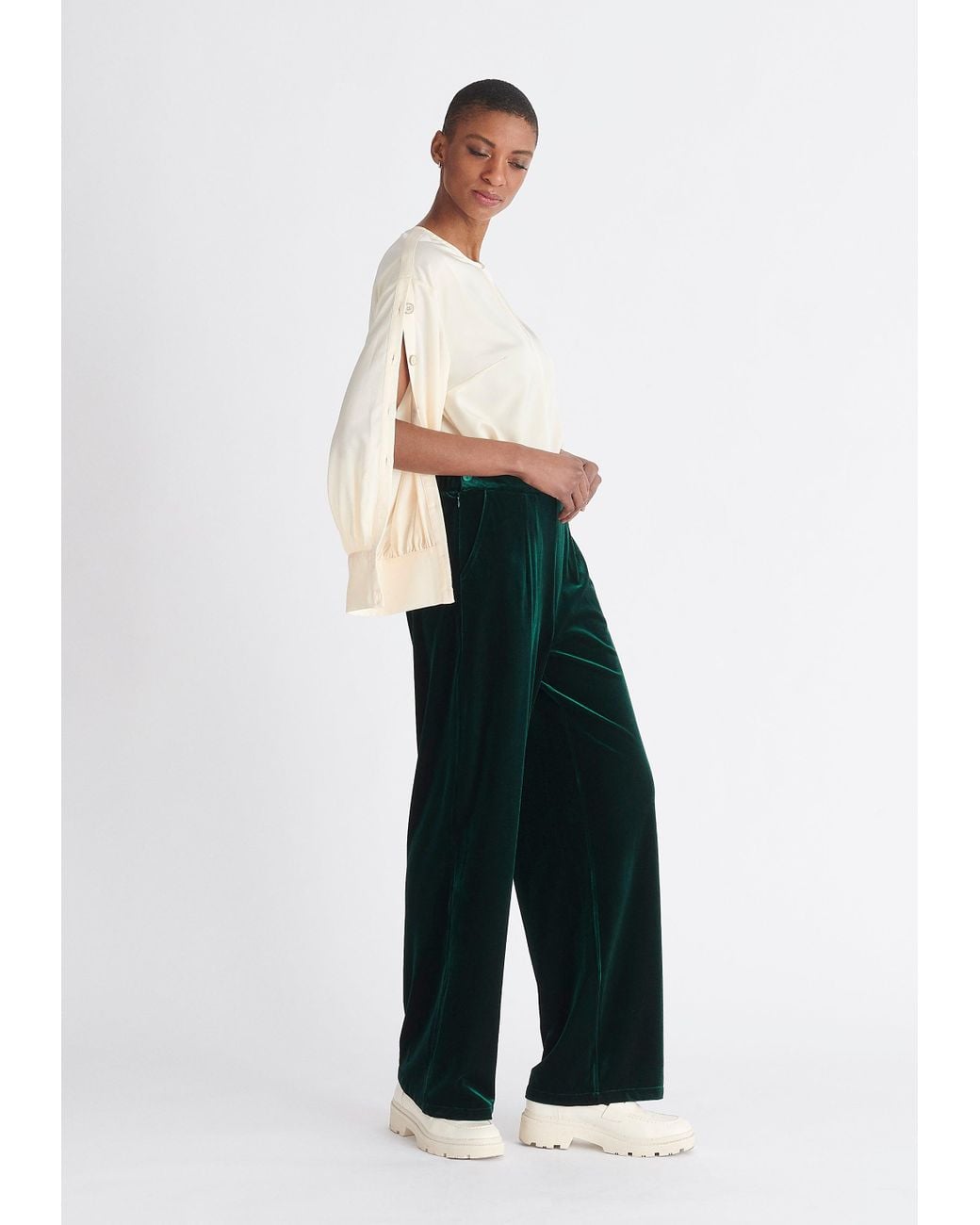 Paisie White Neutrals Button Sleeve Blouse