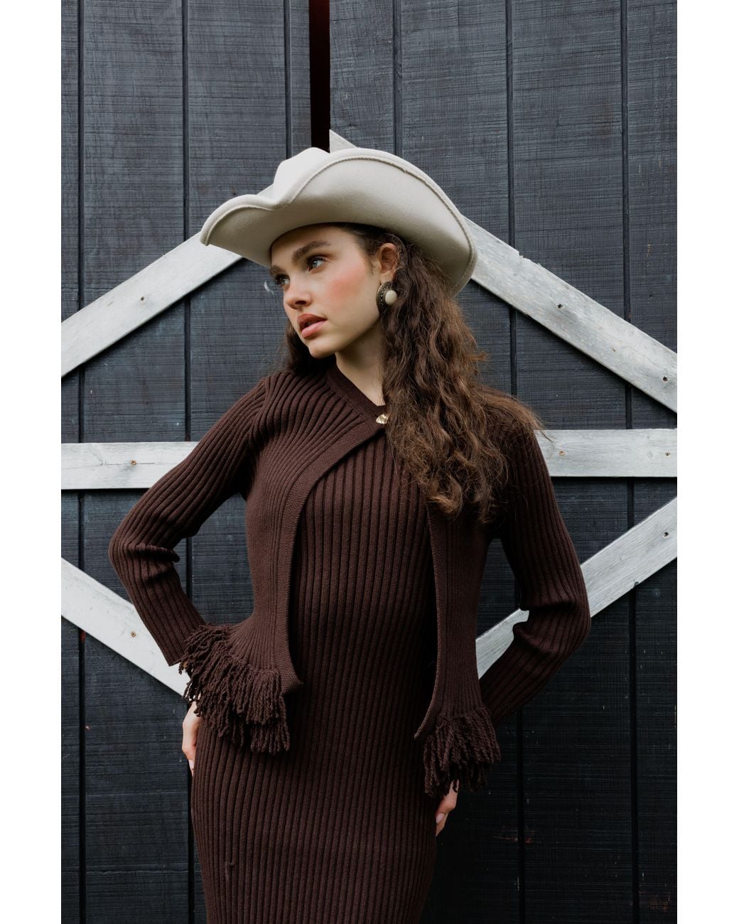 Rave on Trend Brown Fringe Dress + Cardigan
