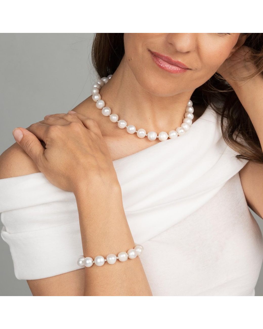 Silver Moon Metallic Sterling Bracelet With Pearls