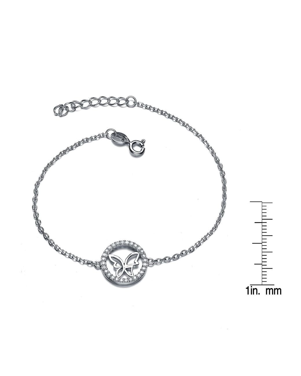 Genevive Jewelry Metallic Sterling Plated With Clear Cubic Zirconia Circle Frame Butterfly Bracelet
