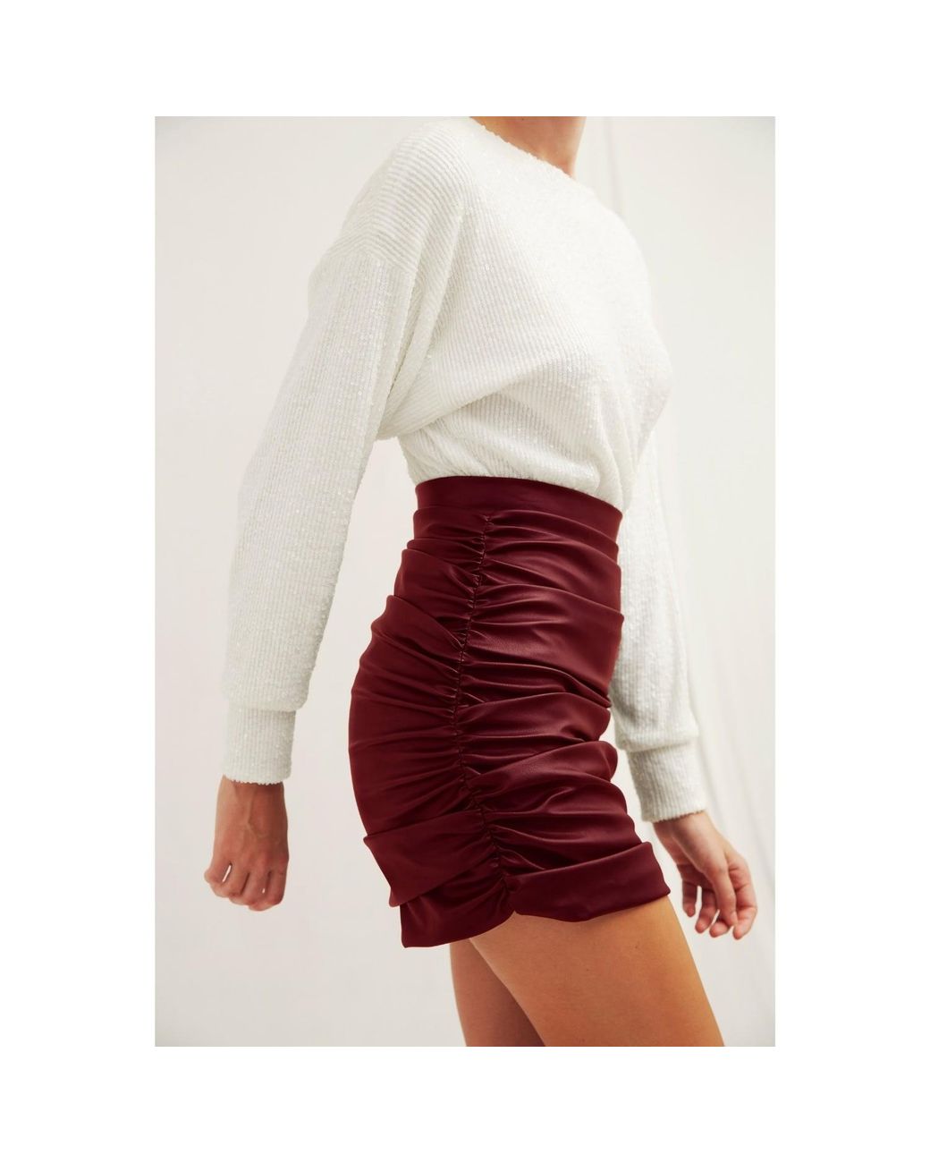 NAZLI CEREN Red Chels Vegan Leather Mini Skirt