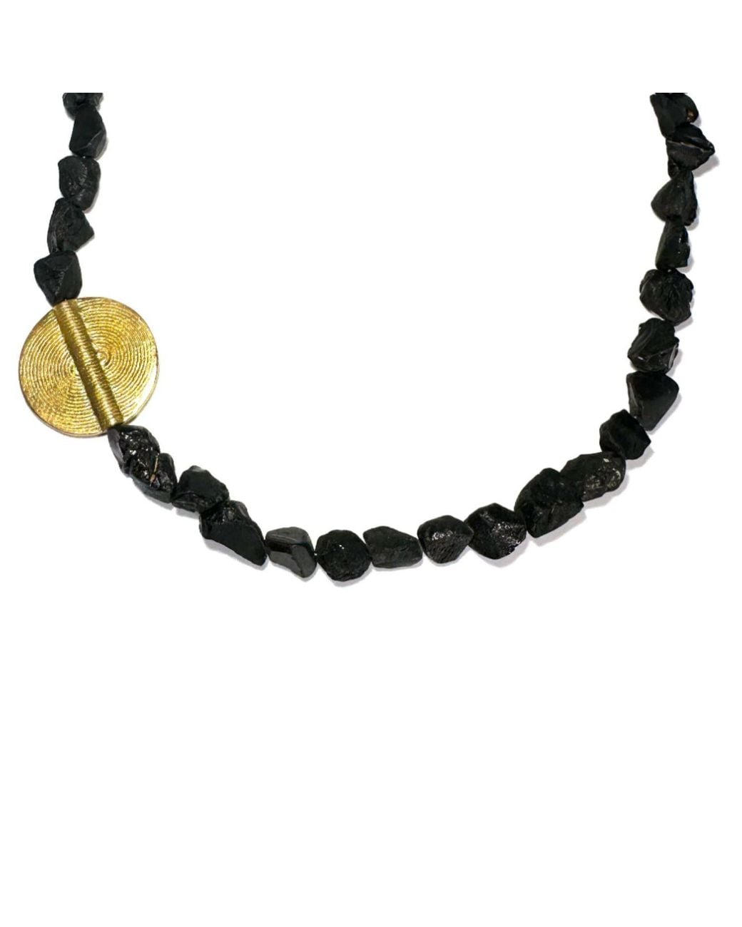 Rachel Nathan Brown Raw Spinel & Brass Medallion Necklace