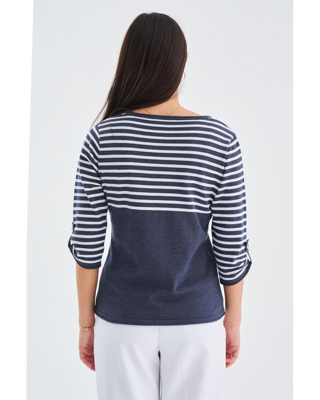 Peraluna Blue Sailor Striped Knitwear 3/4 Sleeve Pullover