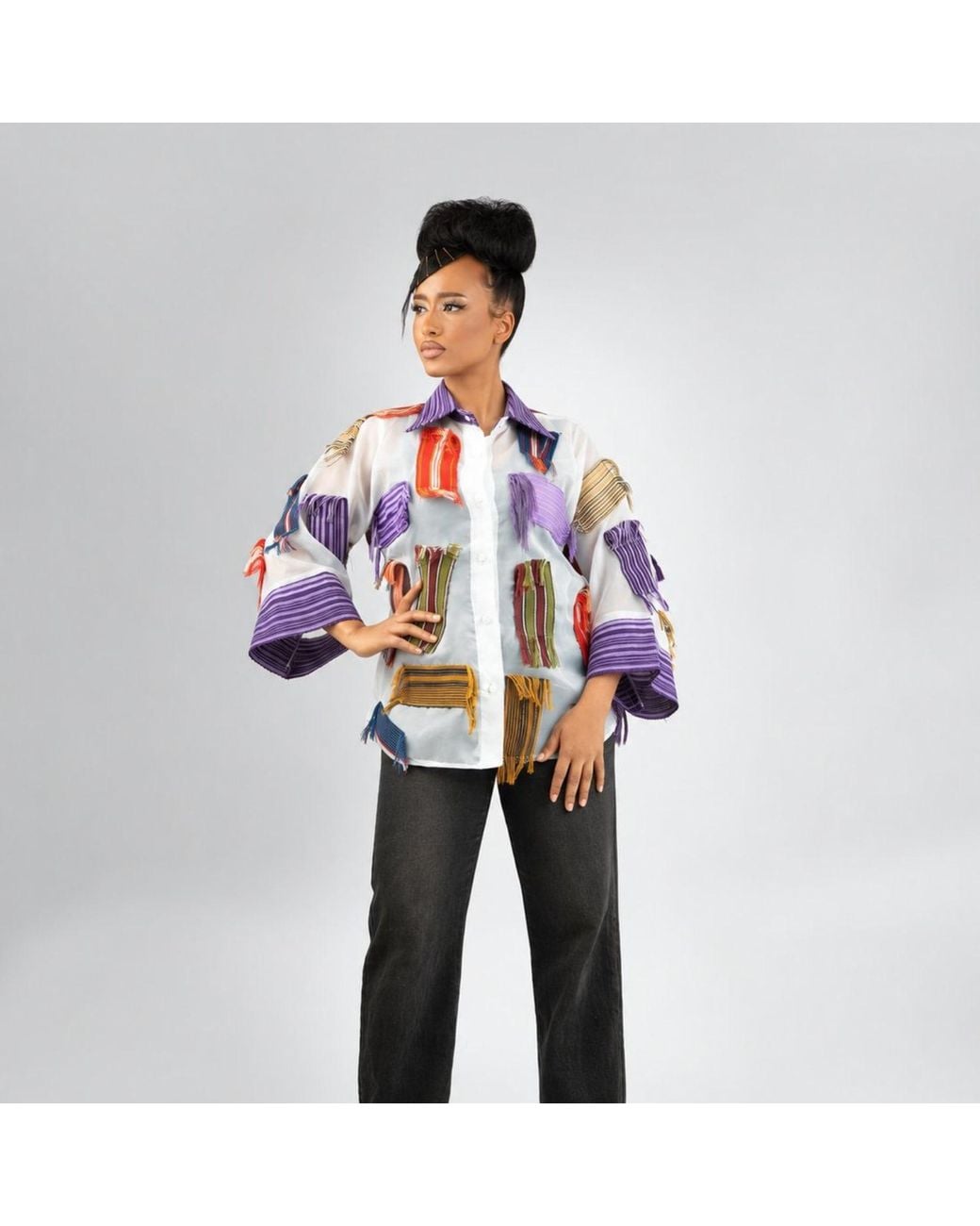 Beautiful Stitches Ltd Red Aso Oke Patchwork Organdy Shirt