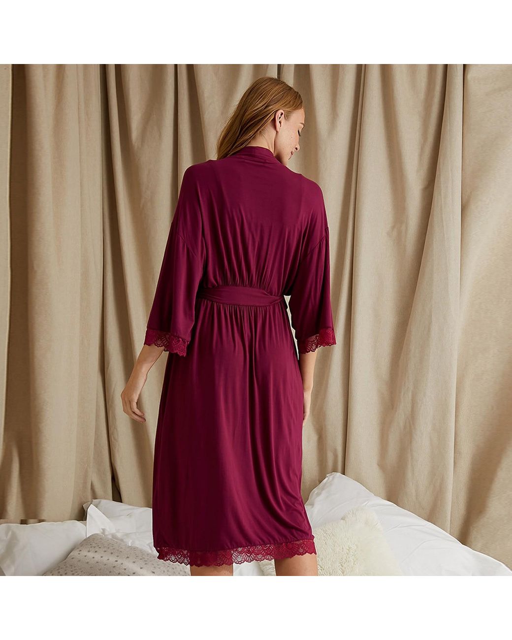 Pretty You London Red Bamboo Lace Kimono Robe