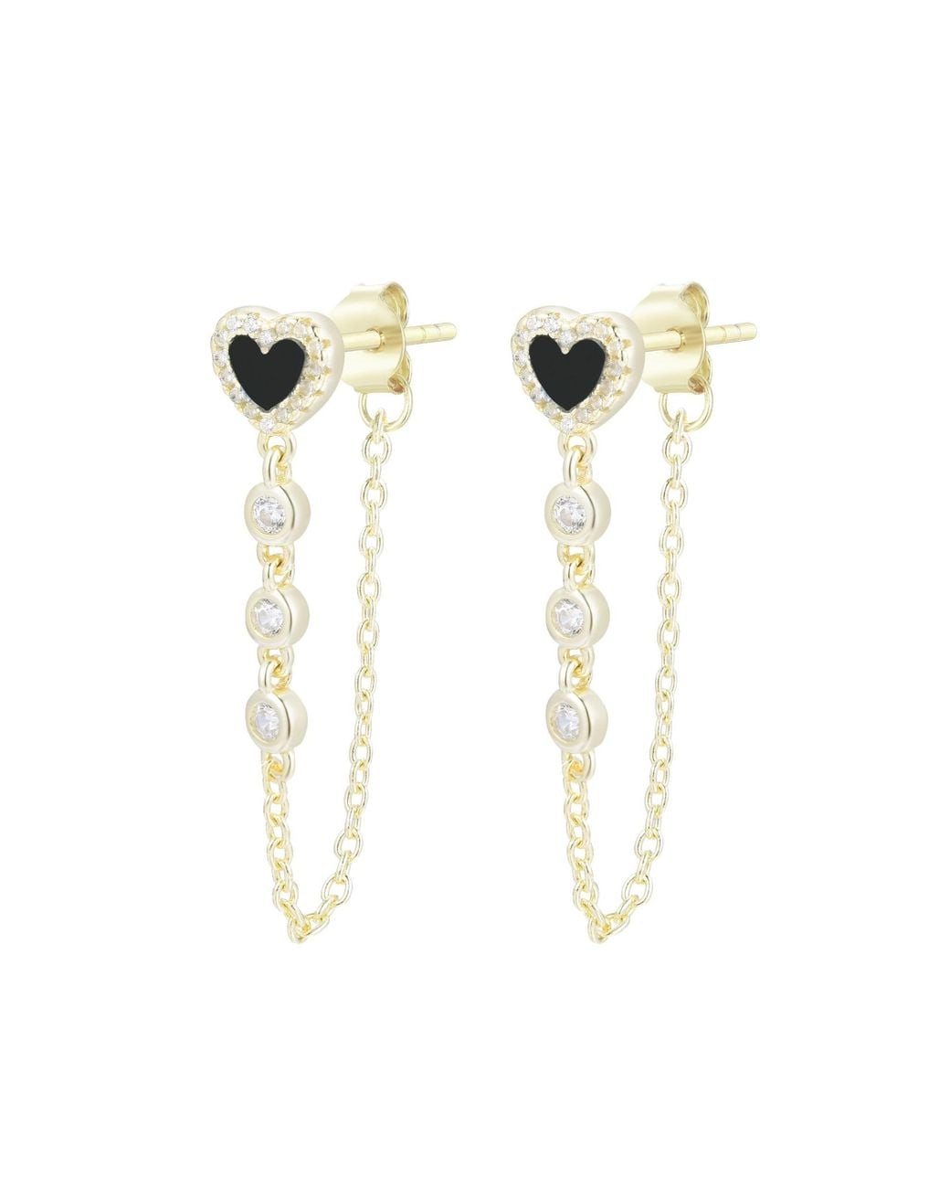 KAMARIA Blue Heart Chain Stud Earrings With Crystals