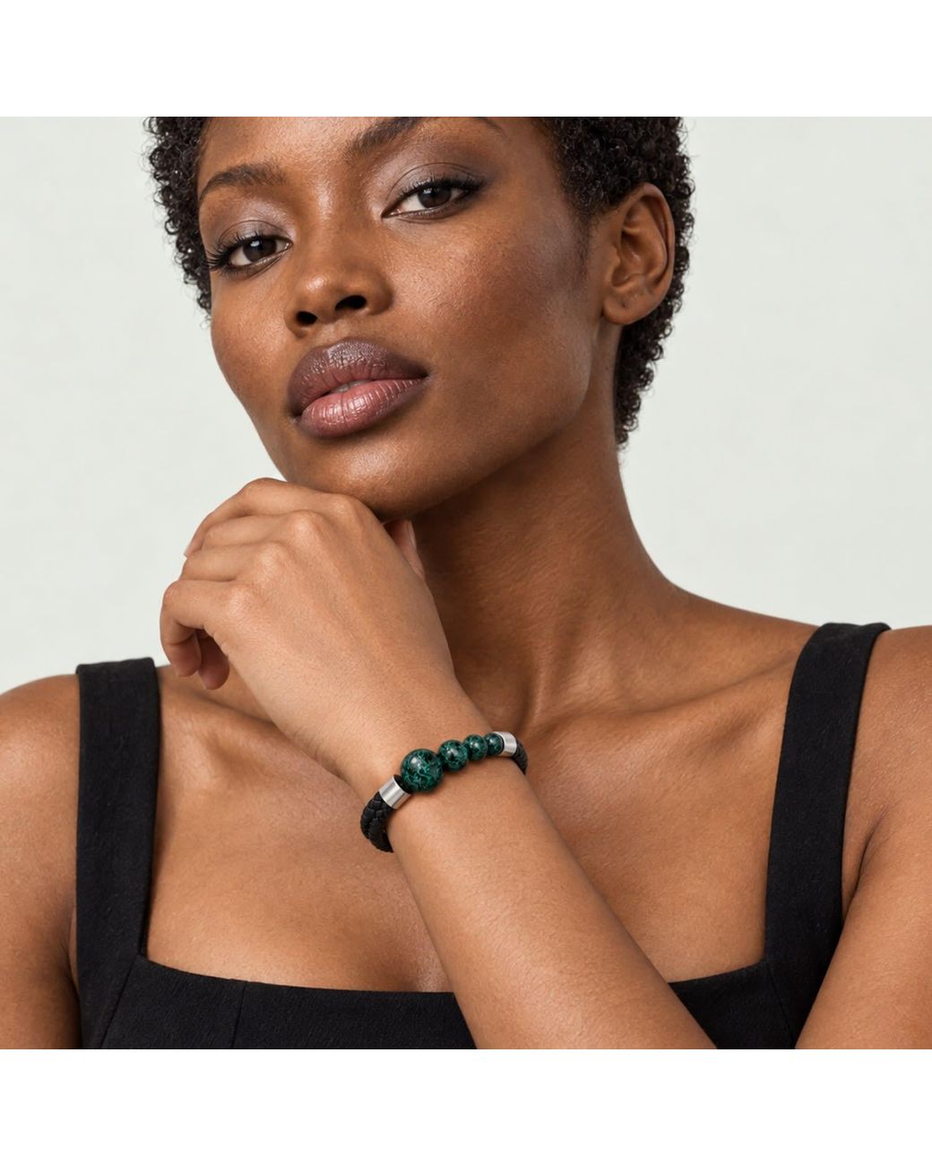 Yieon Black Aurora Lacquered Sandalwood Bead & Leather Bracelet