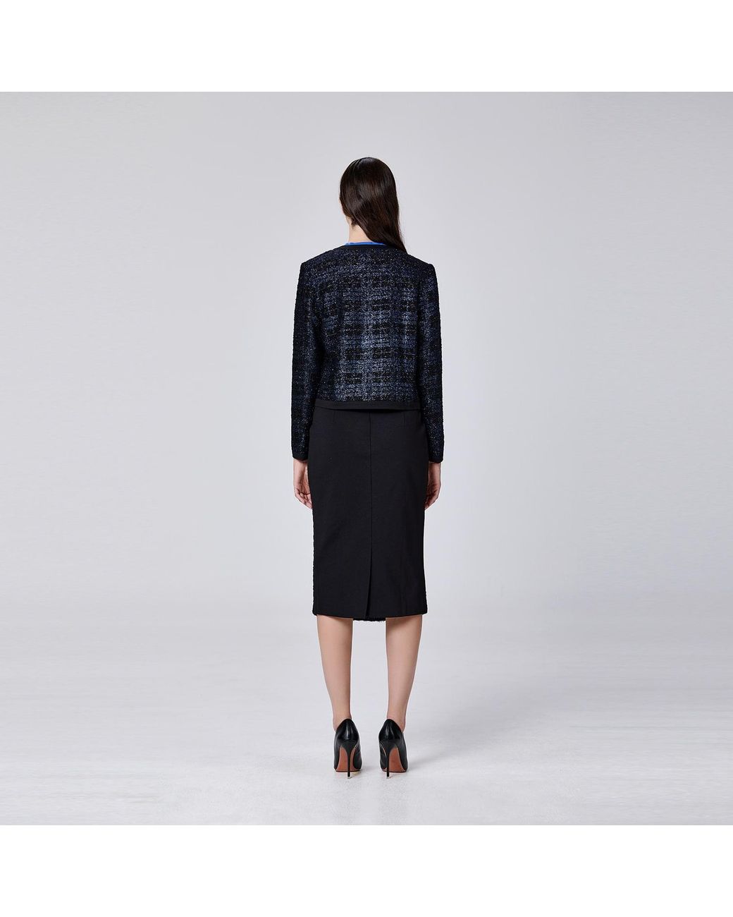 Smart and Joy Black Minimalist Tartan Crop Jacket
