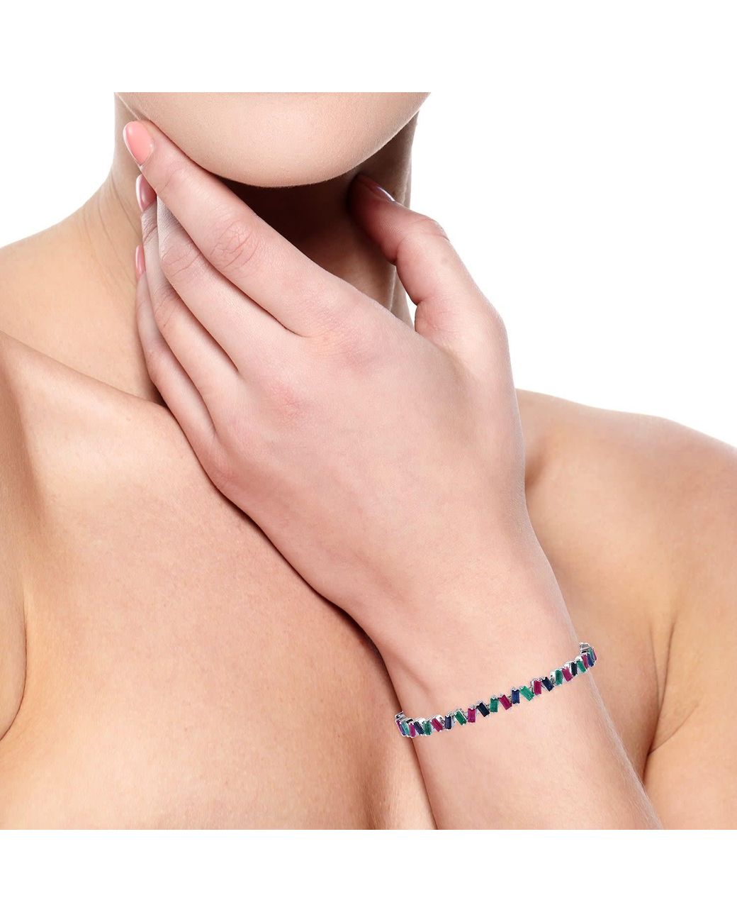 Artisan Blue Emerald, Ruby, Sapphire Baguette Cuff Bangle