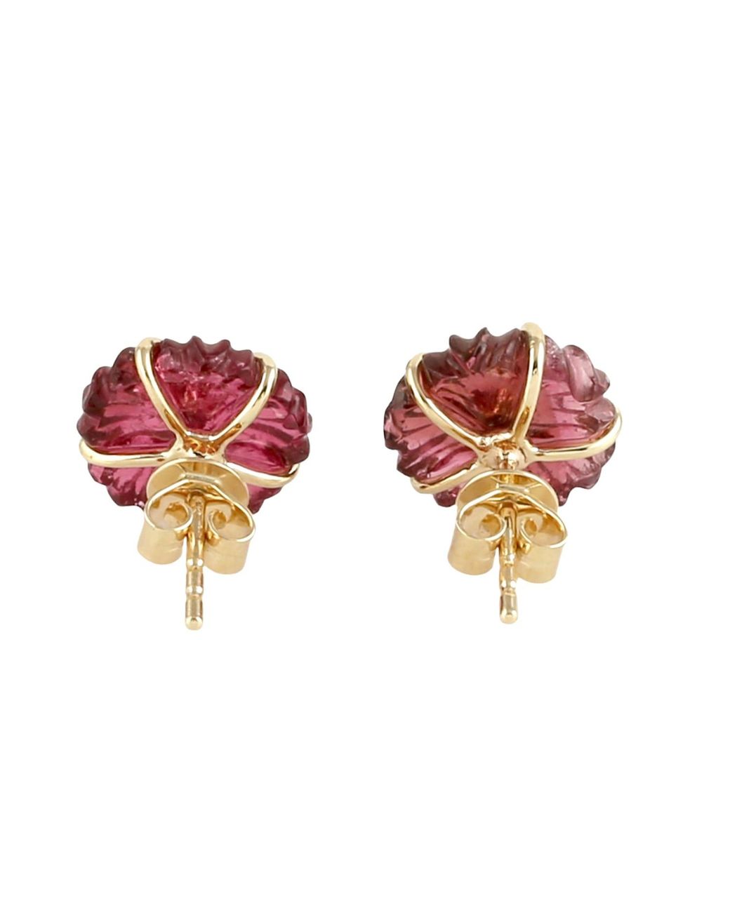 Artisan Red 14K Carved Tourmaline & Ruby Flower Stud Earrings
