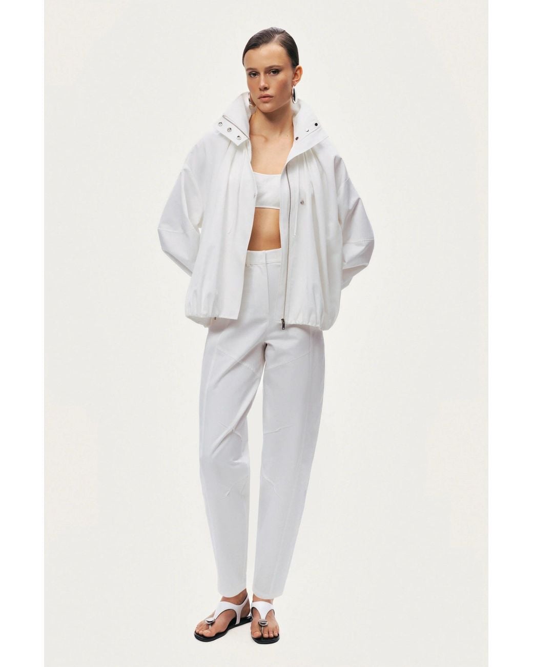 Nocturne White Oversized Zip-Front Jacket