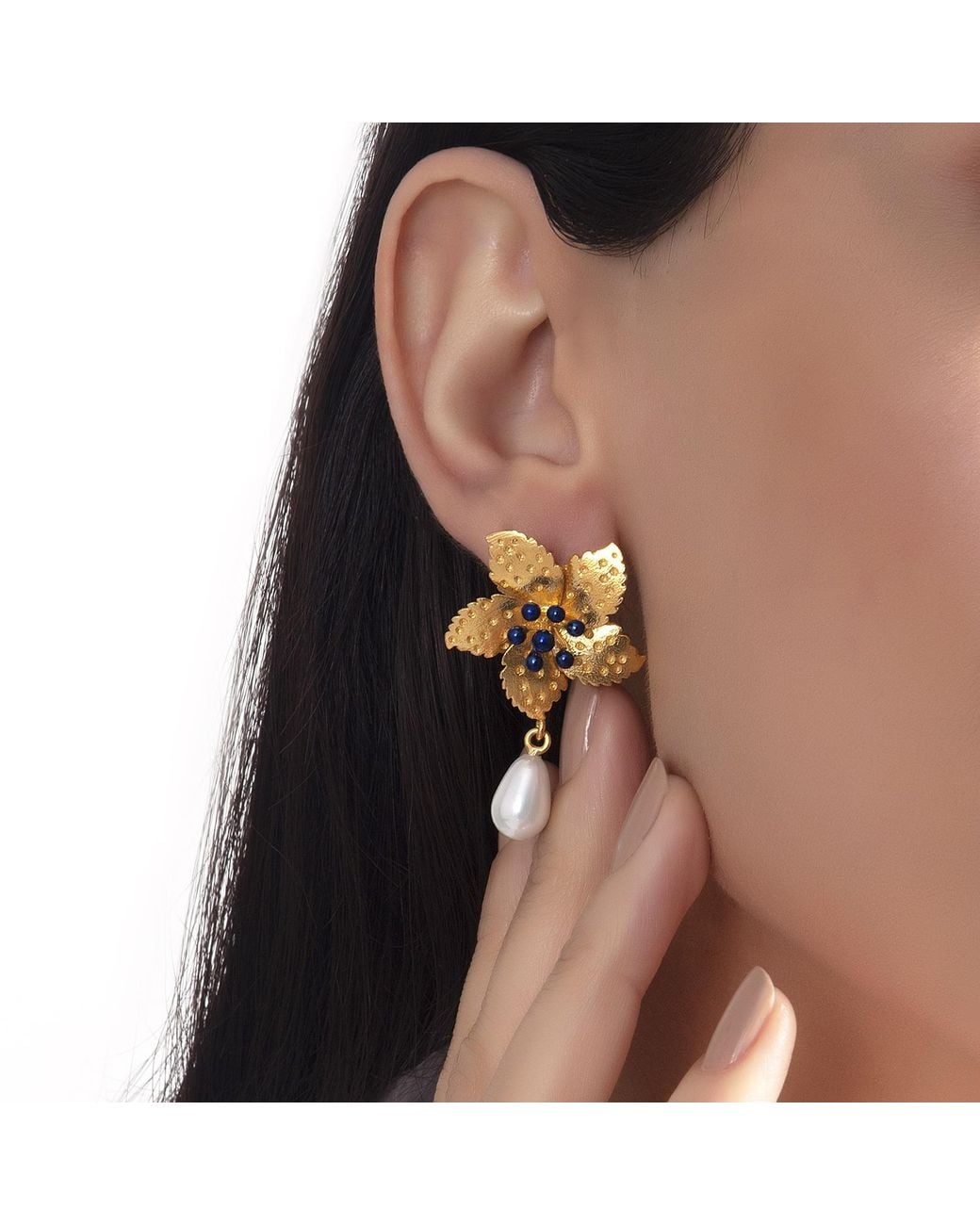 Milou Jewelry Metallic Flower Pearl Drop Earrings