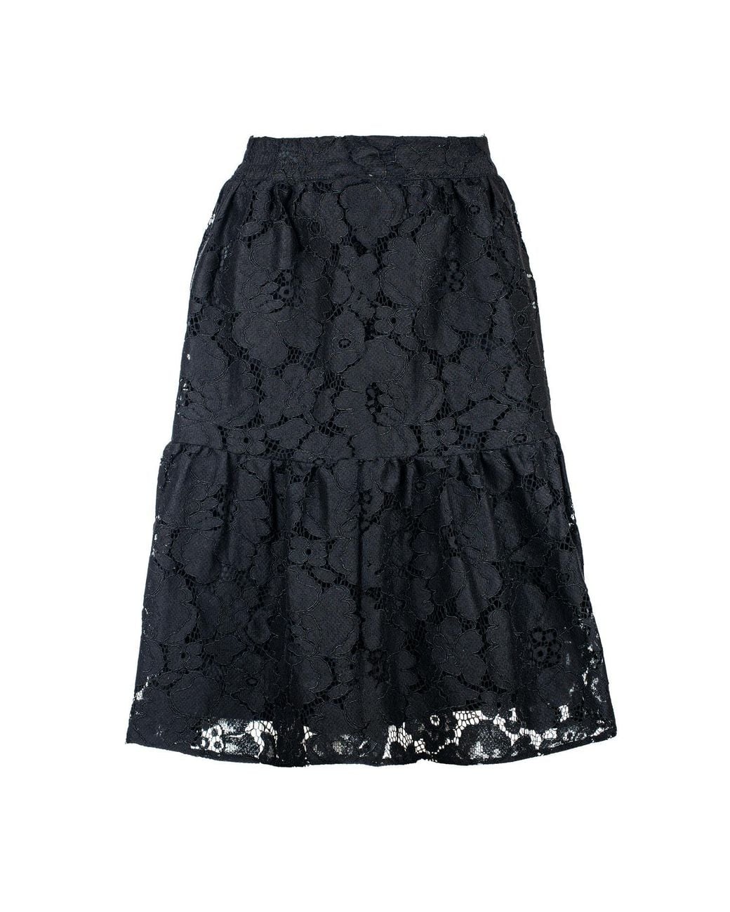 Conquista Blue Cotton Lace Skirt – Knitted Jacquard, Below Knee, Elastic Waist