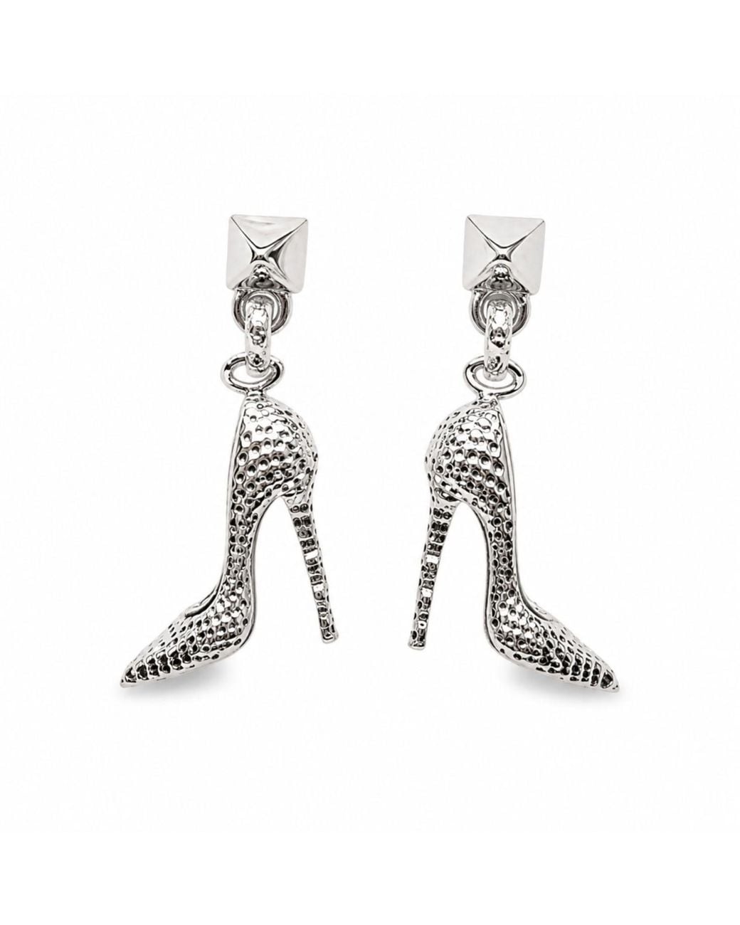 Jagged Halo Jewelry White I'M Bad Stiletto Heel Shoe Drop Earrings Filled