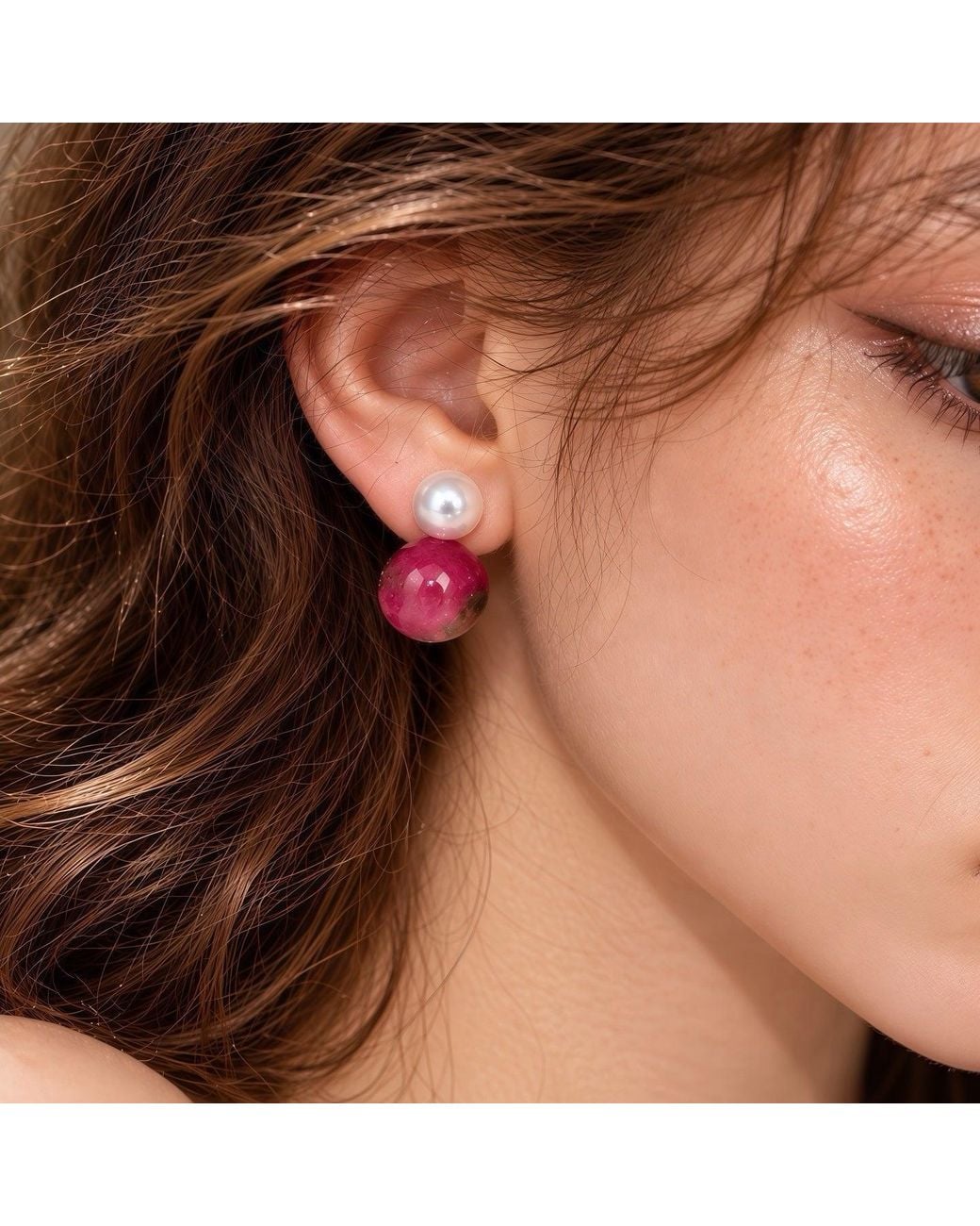 Ninemoo Pink Baie Rose Tourmaline Pearl Earrings