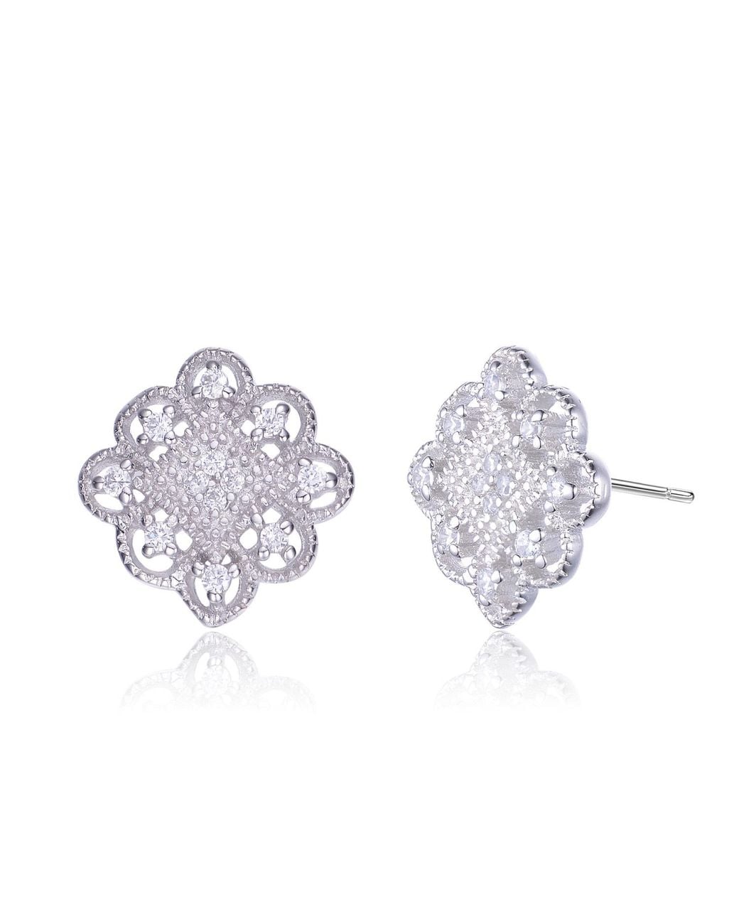 Genevive Jewelry Multicolor Cubic Zirconia Ss Plated Lace Design Square Shape Earrings