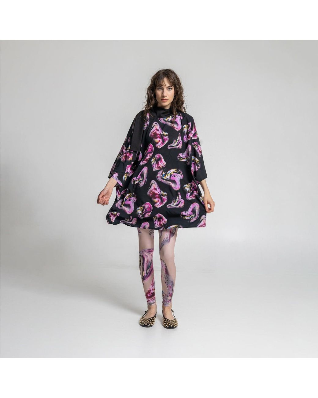 ARTISTA Black Rose Silky High Neck Mini Dress