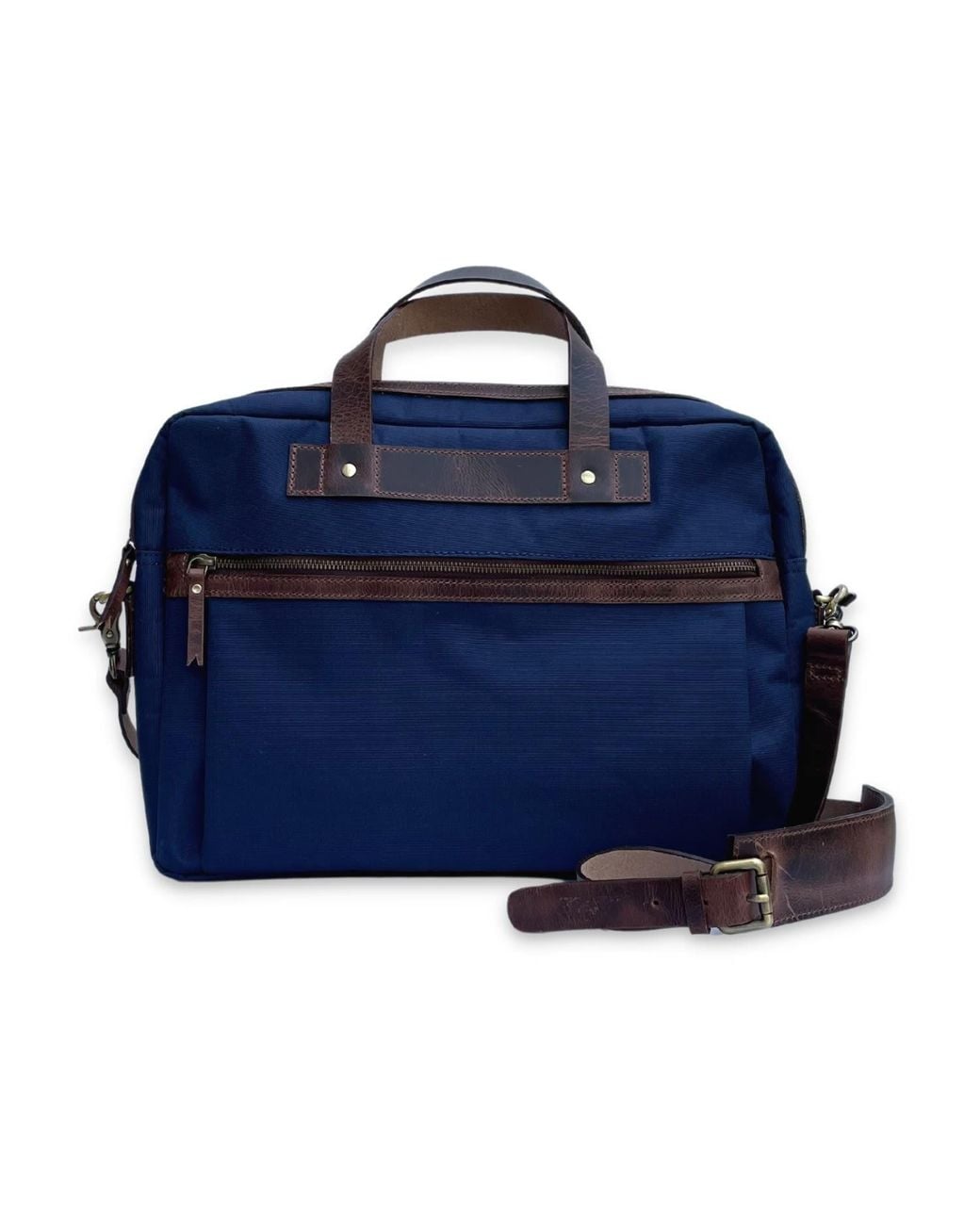 VIDA VIDA Blue Nylon & Leather Trim Laptop Bag for men