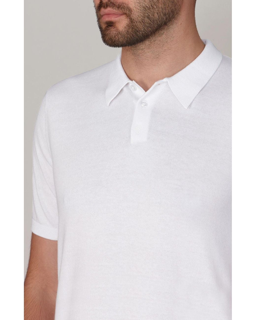 Paul James Knitwear White Ultra Fine Cotton Earl Short Sleeve Polo Shirt for men