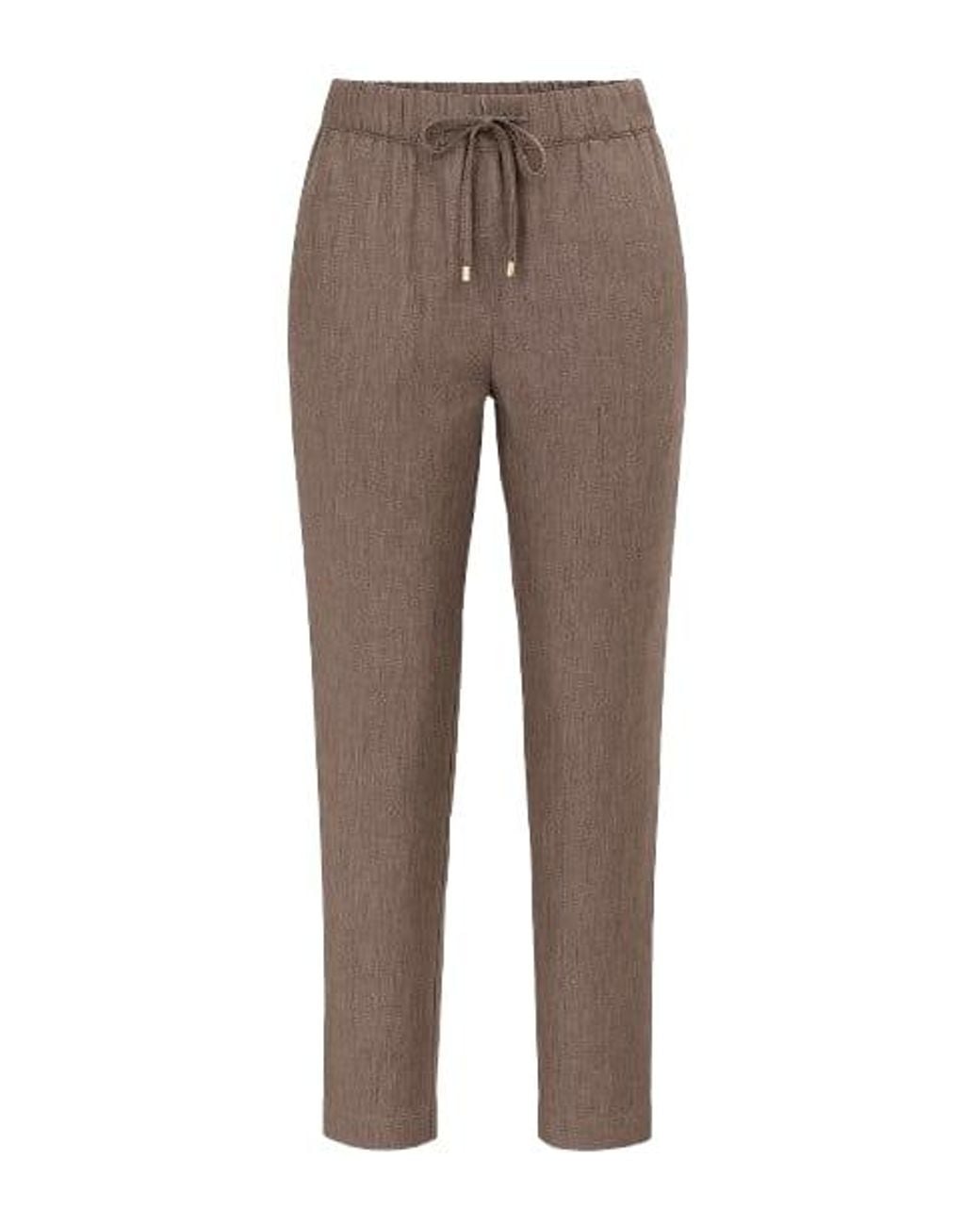 Conquista Brown Long Linen Pants With Tie Detail