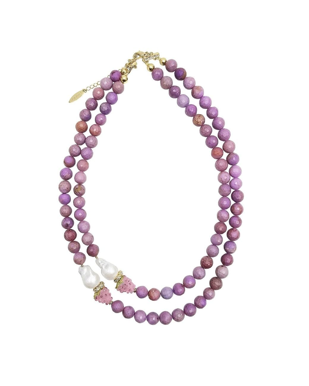 Farra Pink Sugilite With Baroque Pearls And Raspberry Double Layers Necklace