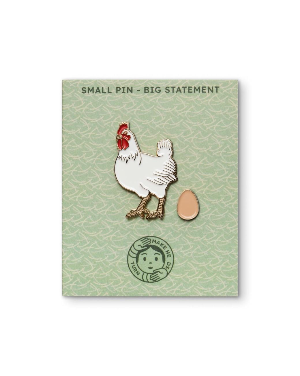 Make Heads Turn White Enamel Pin Chicken & Egg