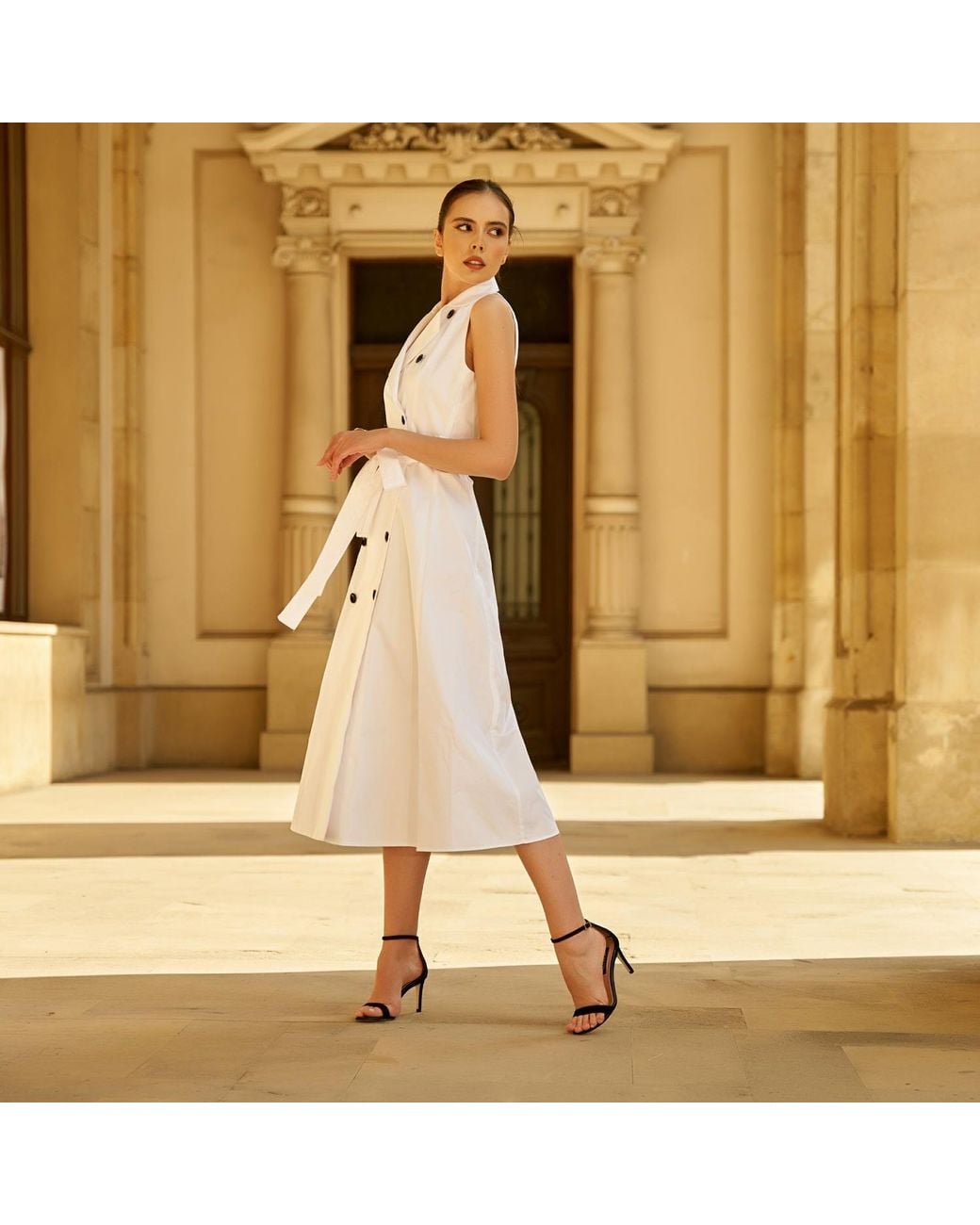 AVENUE No.29 White Poplin Midi Trench Dress