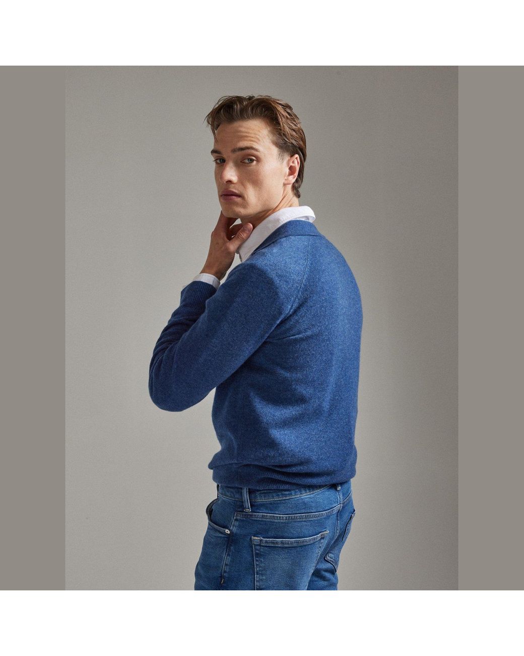 Salts Cashmere Blue Split Neck Polo Sweater