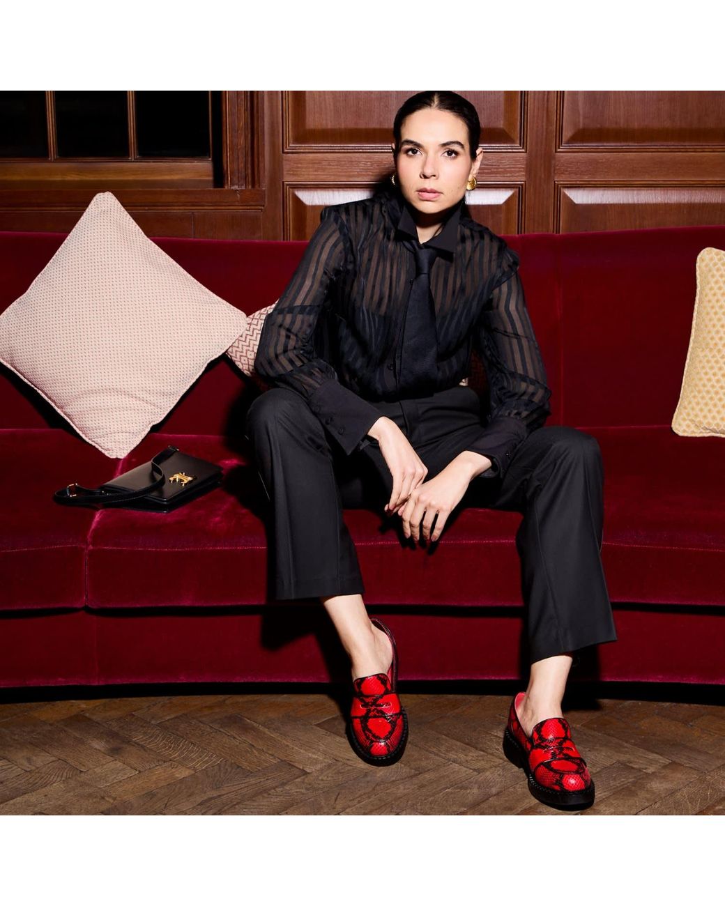 Rosamund Muir London Red Stratford & Snake Print Loafers