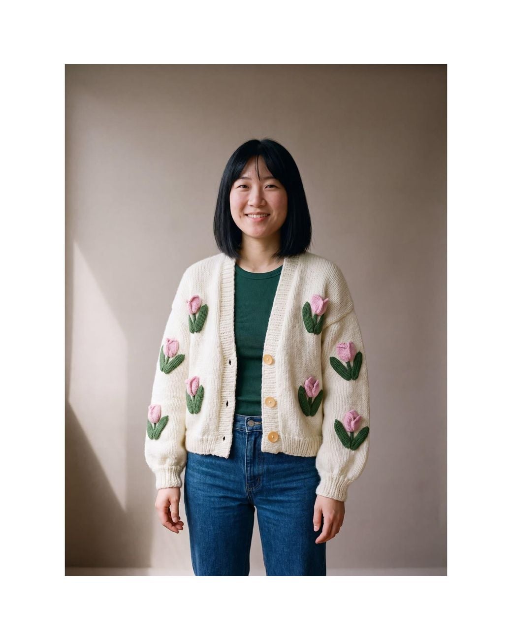 Ana Chic Natural Neutrals Tulip Handmade Knitted Cardigan