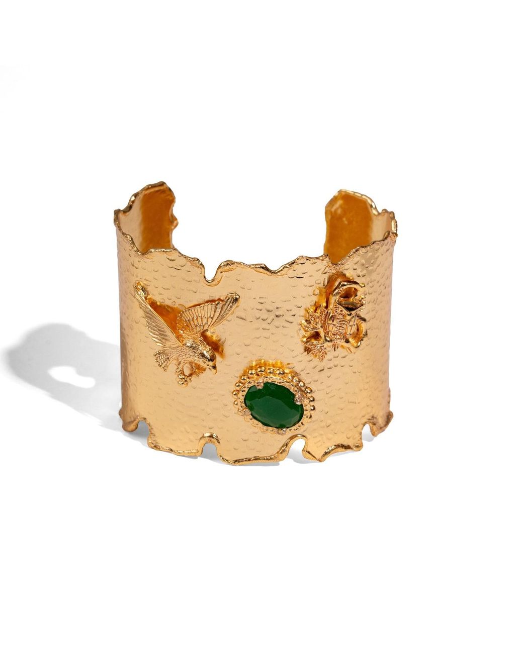 Ebru Jewelry Metallic Emerald Wisdom Eagle & Owl Cuff Bracelet