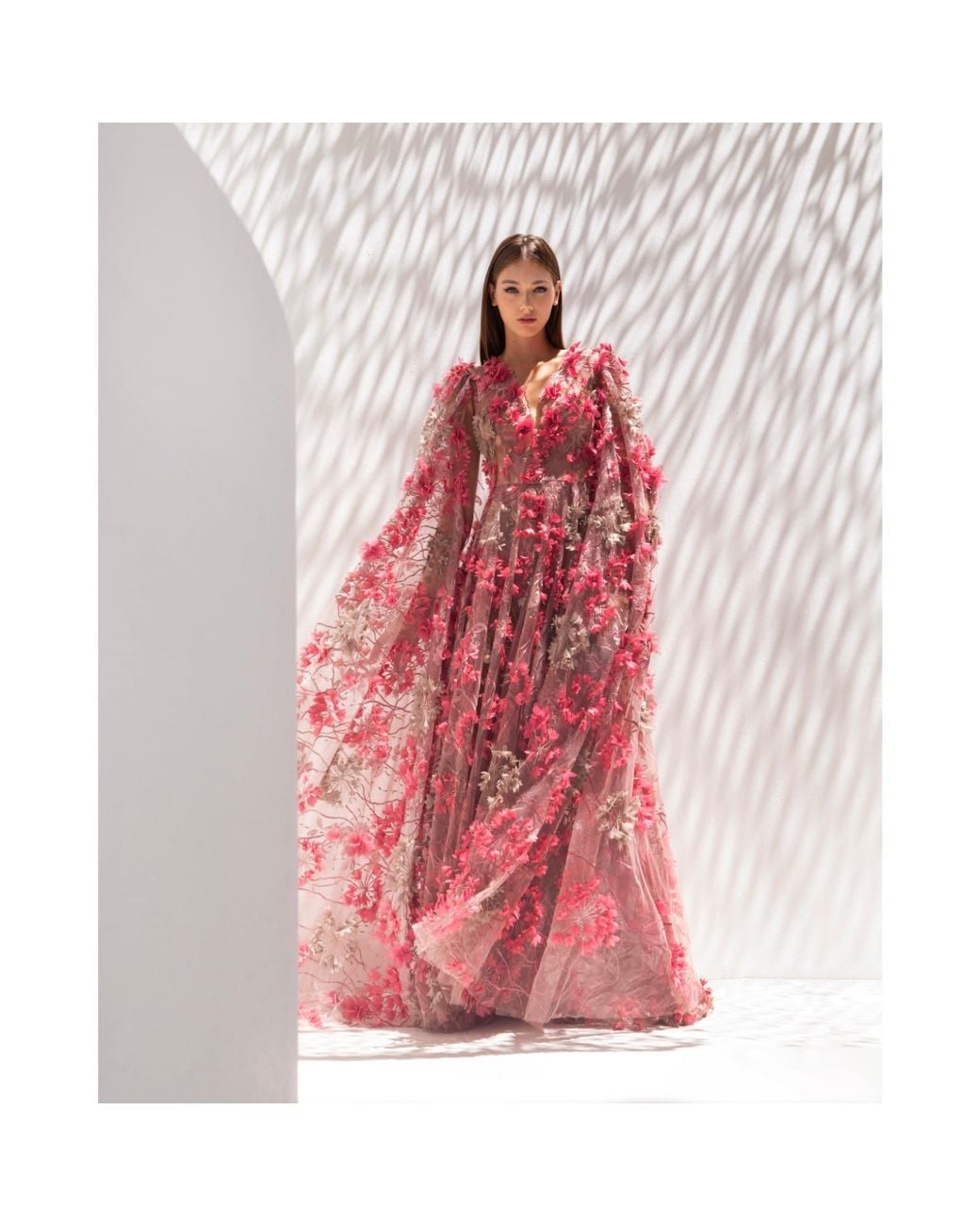 MATSOUR'I Red Dress Hortensia With Detachable Sleeves Maxi Coral