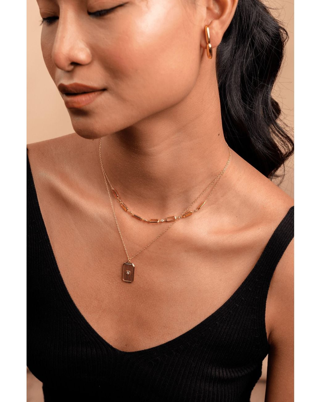 Zynnia Collective Metallic Octagon Textured Pendant Necklace