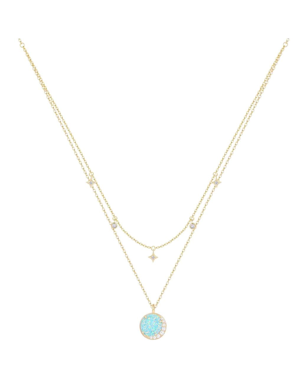 KAMARIA Metallic Opal Moon & Star Charm Double Layering Necklace
